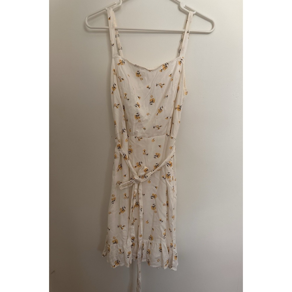 Hollister Women's White/Yellow Floral Smocked Midi Sundress Square Neck M